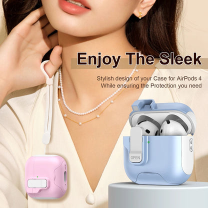 Magnet Security Lock Cover for Airpods 4 ANC Case With Lanyard Full Body Protection Shockproof Charging Cases For Airpods Pro 2