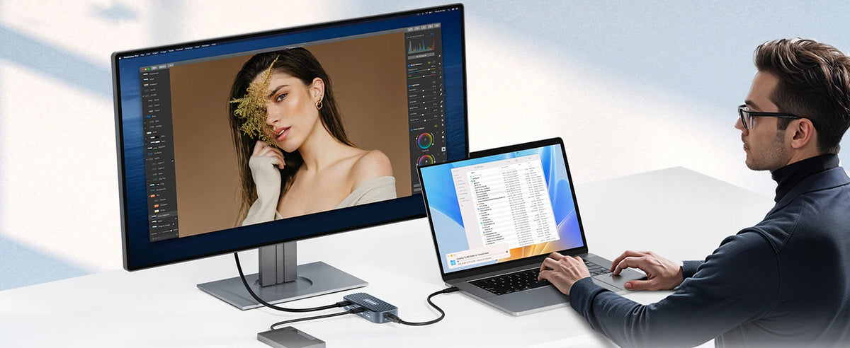10Gbps USB C Hub with 4K@60Hz Video Output USB3.2 Gen2 Monitor Data Transfer PD100W for Laptops MacBook iPad Pro Type-C Devices