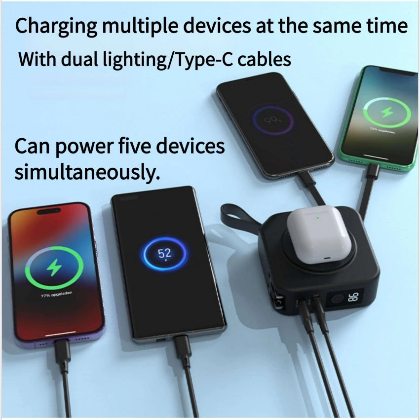 Magnetic Wireless Charging Bank 10000mAh PD22.5W Built-in Cable Plug 3in1 Fast Charging Portable Power Bank for iPhone 17 16 15