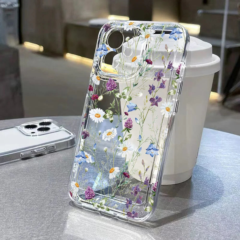 Purple Flower Phone Case For iPhone 17 Case iPhone 14 16 18 13 11 12 15 Pro Max 7 Plus 16e XR SE Air Shockproof Soft Clear Cover