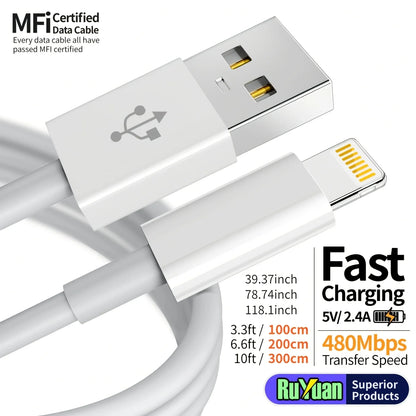 MFi Certified iPhone Charger Cable USB A to Lightning Data Cable for iPhone 14 13 12 Mini Pro Max XR 11 X iPad iPod