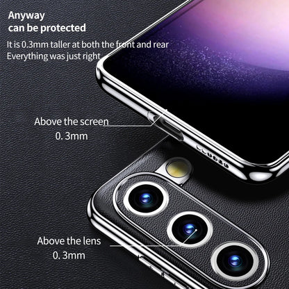 Genuine Cowhide Leather Phone Case for Samsung Galaxy S25 S24 S23 Ultra S22 Plus S21 Note 20 Plating Shockproof Protector Cover