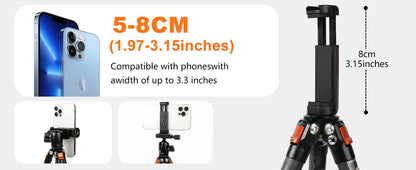 BESnfoto BX-T2561 Carbon Fiber Camera Tripod, Ball Head with Phone Holder & Carry Bag, Professional Travel Photo Tripod