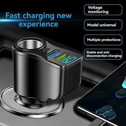 New Digital Display Car Fast Charging Dual USB Car Charger Car One to Three Cigarette Lighter 66W Car Multifunctional Charger