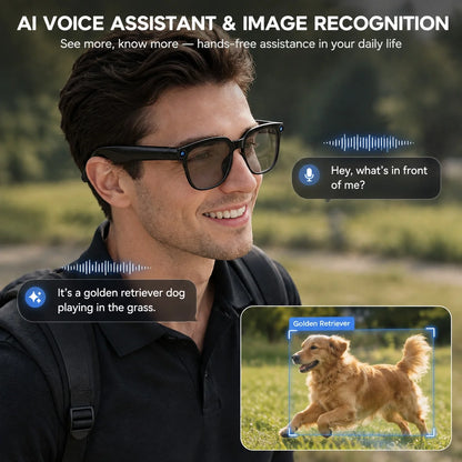 2026 AI Smart Glasses 13MP Camera Take Photo Live Streaming ChatGPT Translations Stabilized POV Recording Audio Music Sunglasses