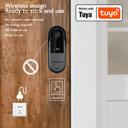 XBIBI Tuya WiFi doorbell, Smart Video Doorbell Camera, 2-way Intercom, Night Vision, microSD/cloud, waterproof, long standby, Wireless Security Camera, Rechargeable Battery