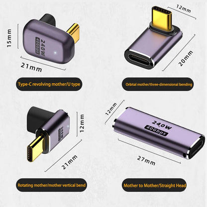 USB 4.0 PD 240W 8K 60Hz Charger Connector for Macbook 40Gbps High Speed USB C OTG U-Shape Straight Angle Male to Female Adapter