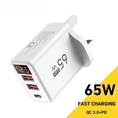 65W USB C Charger Fast Charger Phone Charger Adapter with LED Display QC3.0 EU/US/UK Plug For iPhone Samsung Xiaomi Wall Charger