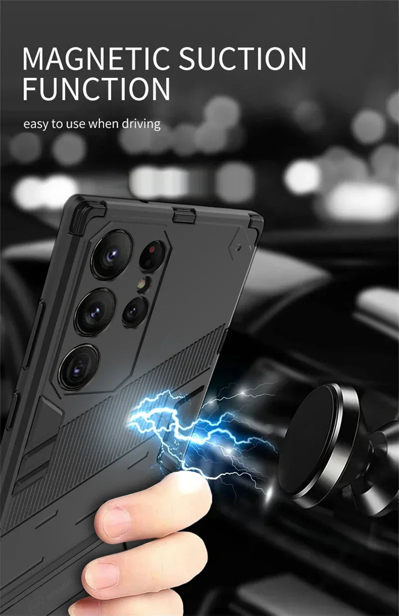 Armor Shockproof Phone Case For Samsung Galaxy S26 S25 S24 S23 S22 Ultra Plus Edge  S26 Pro With Holder Lens Protect Cover