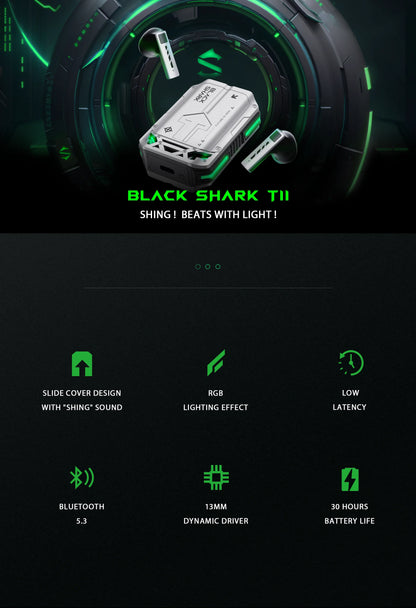 Black Shark T11 TWS Wireless Earbuds with Active Noise Cancellation, Bluetooth 5.3, 30 Hour Battery Life, RGB Light, Low Latency