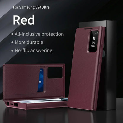 Original Business S-view Leather Flip Case For Samsung S25 S24 S23 S22 Plus Ultra LED Display Windows Card Pockets Protect Cover