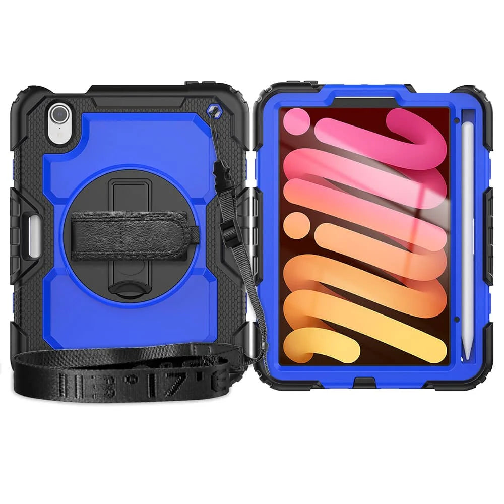 Case for iPad Mini 7 (A17 Pro)2024/ Mini 6 8.3'' with Screen Protector Pencil Holder [360 Rotating Hand Strap] &Stand Shockproof