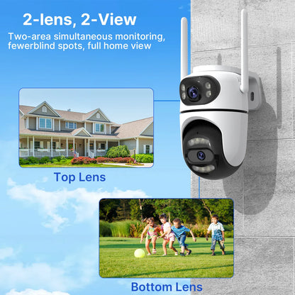8MP 4K HD Wifi PTZ Camera ICsee APP Dual Lens Dual Screens Video Surveillance IP Camera Ai Tracking Outdoor Home Security CCTV