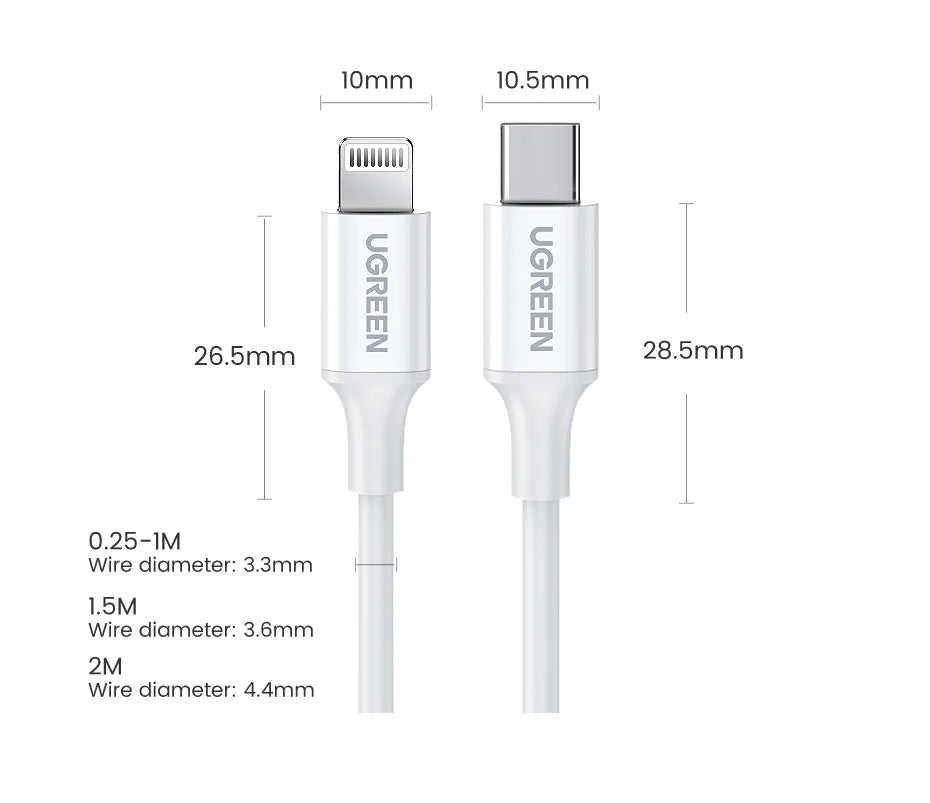 UGREEN MFi 20W PD USB C to Lightning Cable for iPhone 14 13 12 11 Fast Charging for Apple iPad Phone Charger 25cm 50cm 2m short
