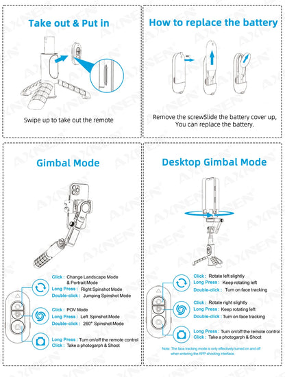 360 Rotation Following Shooting Mode Gimbal Stabilizer Selfie Stick Tripod Gimbal For iPhone Phone Smartphone Live Photography