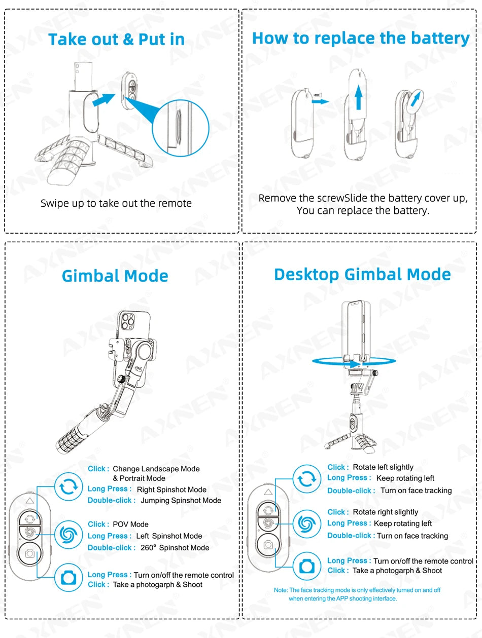 360 Rotation Following Shooting Mode Gimbal Stabilizer Selfie Stick Tripod Gimbal For iPhone Phone Smartphone Live Photography