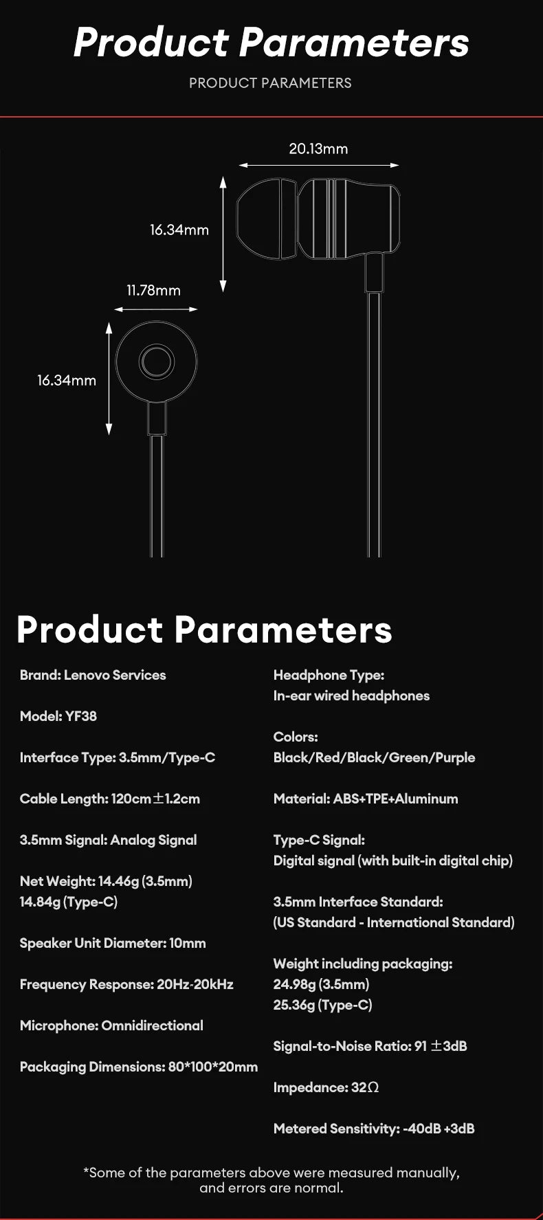 Lenovo YF38 Wired Headphones Type-C/3.5mm With Wire Control In-ear Wired Earphones With Mic For Laptop Computer Tablet Phone