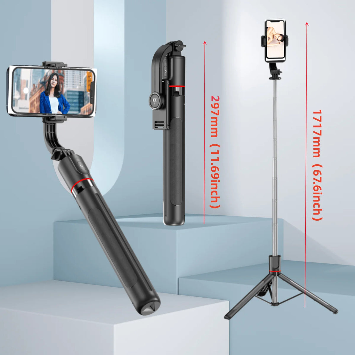 FANGTUOSI Selfie Stick Tripod with Bluetooth Remote, 6-Section Extendable Pole, 360° Rotation, Fill Light Option, for Phone Vlog