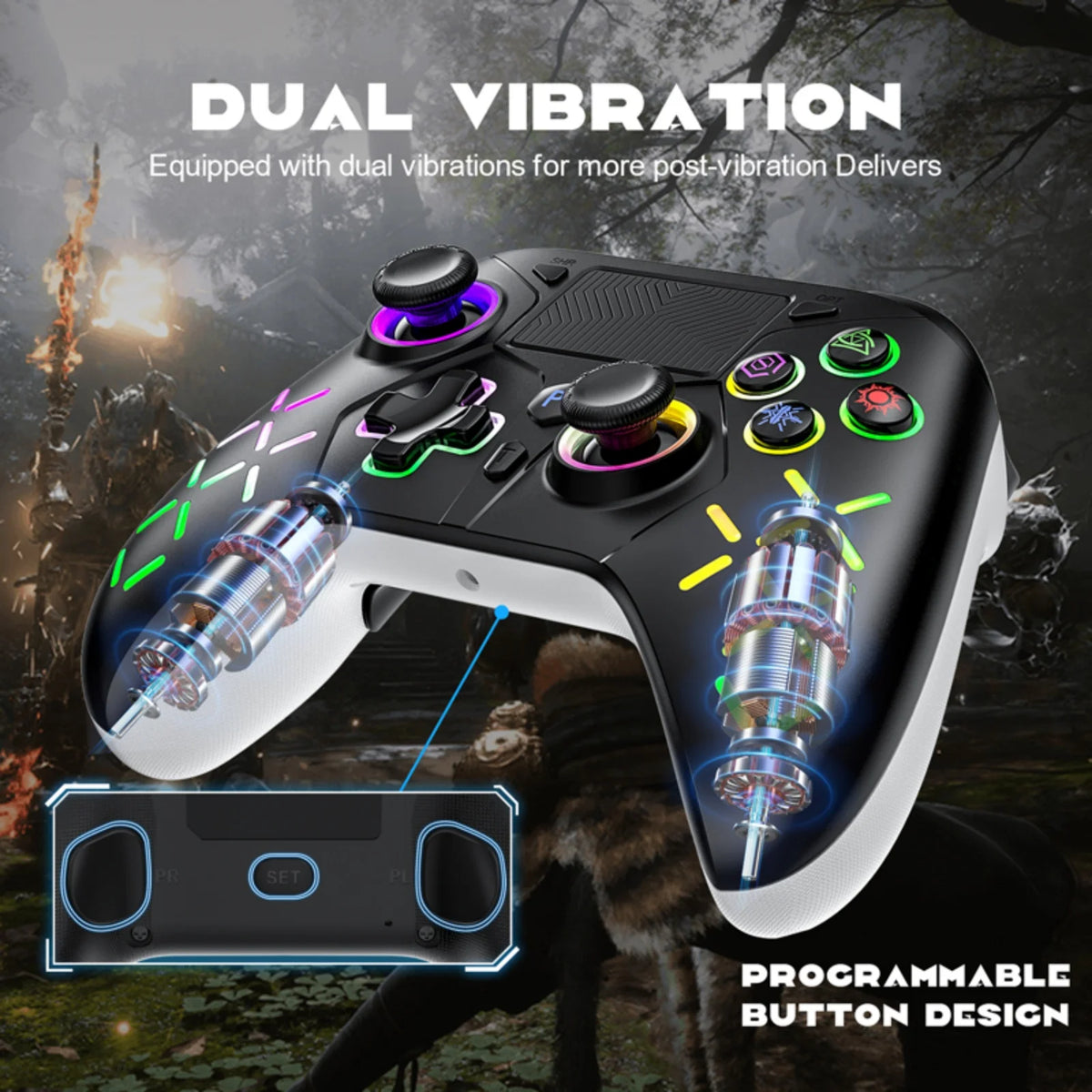 Game Controller For PlayStation 4/PS4 Pro/Slim/PS3/PC/IOS/Switch Wireless Gamepad,W/Turbo Dual Vibration 6-Axis Gyro 3.5mm Jack