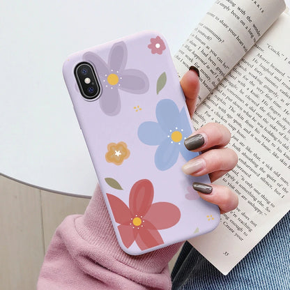 Flowers Funda For Phone Case iPhone X XS MAX XR Capa Soft Silicone Cute Cat Bear Back Cover For iPhone XR Bumper Women Anti-Fall