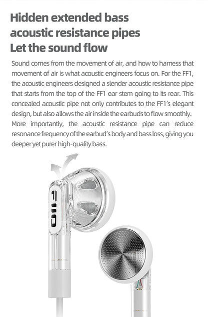 FiiO FF1 3.5mm HIFI Music Wired Bass Earbud 14.2mm Dynamic HD Microphone Earphone for Gaming Meeting Video