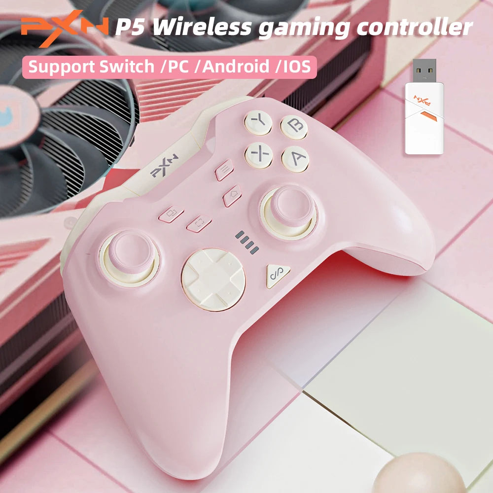 Pink Game Controller, Original PXN P5 Controller Supports Switch, iOS, Android, Computer PC, Built-in 2.4G Receiver
