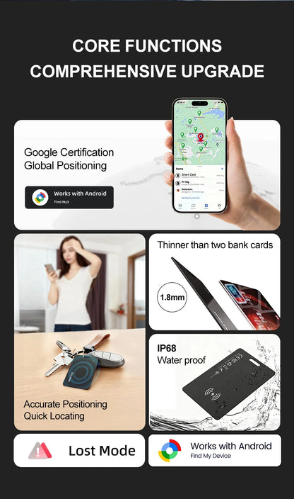 Ultra Thin Global GPS Android Tracker Card Wireless Charging Waterproof Smart Wallet Tracker Card with Google Find My Device App