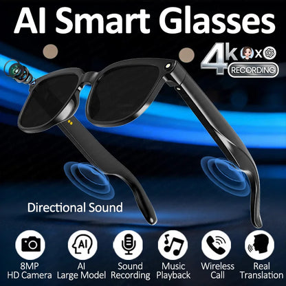 2026 New Smart AI Glasses 8MP Pixel 4k HD Camera Anti-shake Video Record ChatGP WIFI Translation Call Waterproof Sunglasses Men