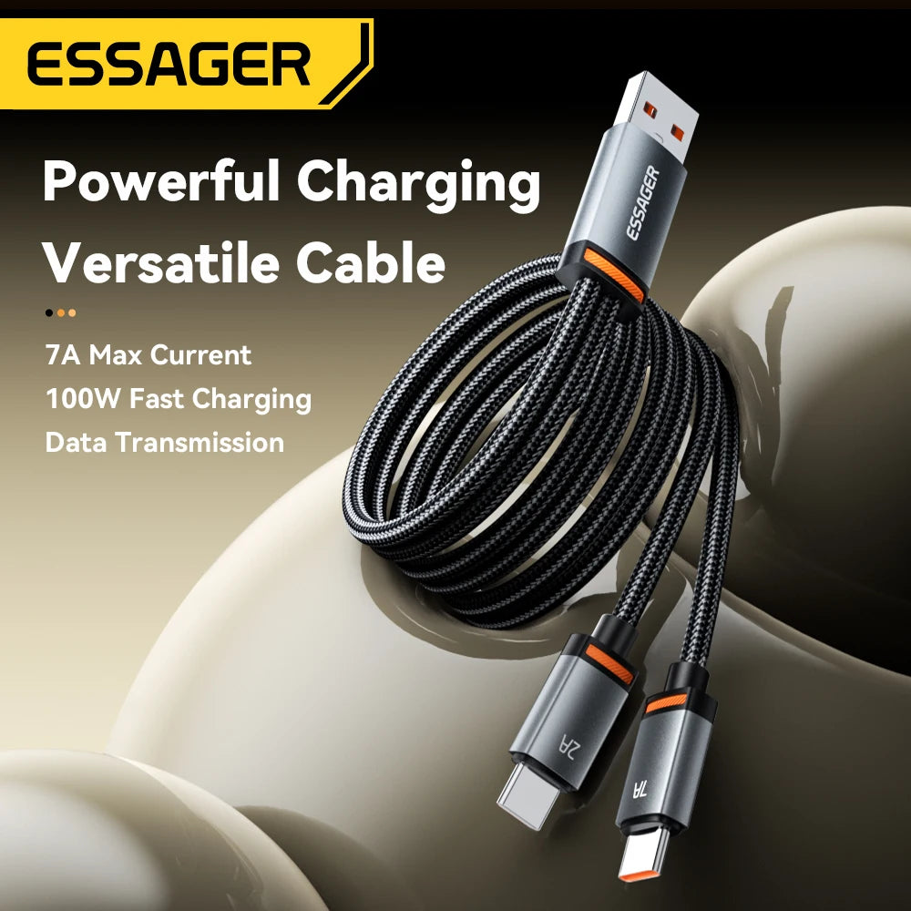 Essager 2 in 1 USB Cable 7A Charger Cable for iPhone 15 16 USB A To Type C to Lighting Cable for Macbook Samsung Xiaomi Huawei