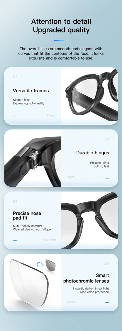 AI Shooting Smart Glasses Blue Tooth Call Automatic Color Changing Lenses Real Time Translation Music 4K Camera Men Women