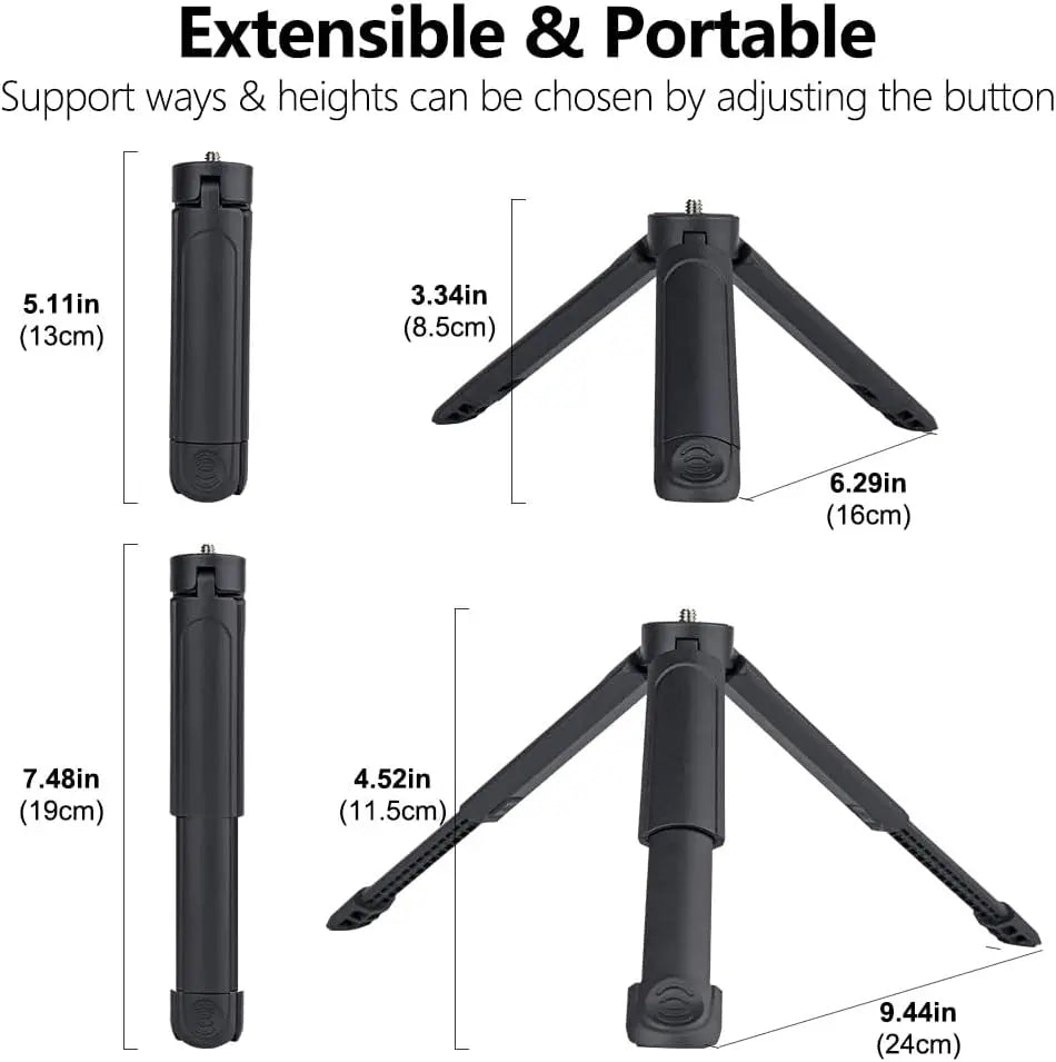 Extendable Mini Tripods  Stand Portable Tripod for DJI Pocket 3/4 GoPro Insta360 Phone 1/4” Mount Desktop Tripod for Vlog Live