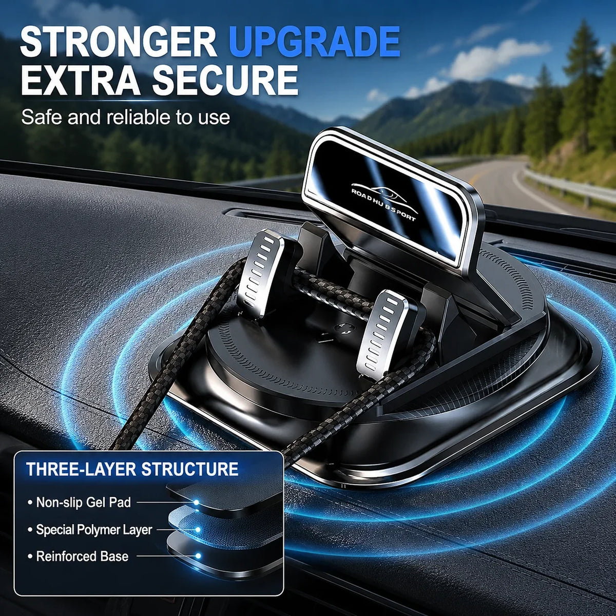 Car Dashboard Phone Holder Anti Slip Silicone Pad 360 Degree Rotation Head Up GPS Navigation Bracket Auto Accessories