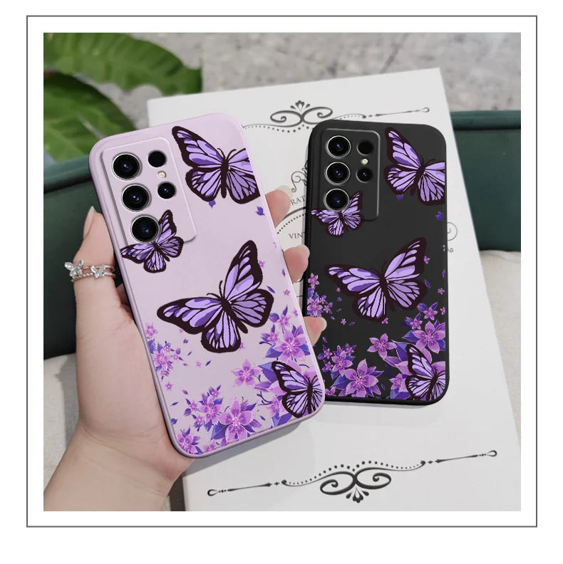 Dreamy Butterfly Phone Case For Samsung Galaxy S25 S24 S23 S22 S21 S20 Ultra FE S10 S10E Plus Note 20 Ultra Silicone Cover