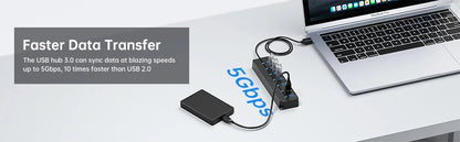 USB Hub 3.0 Multiprise USB High Speed Splitter 7 Port 5Gbps Hub Power Adapter with Switch Long Cable with Multiple Expander Hub