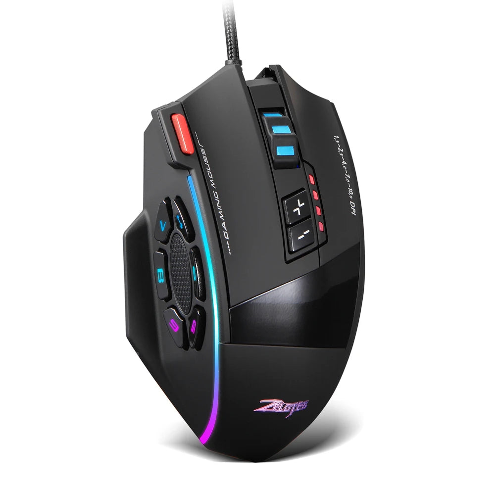 ZELOTES C13 Wired Mouse 10000DPI Programmable Gaming Mouse 13 Buttons RGB Light Laser Mouse for Gamer Computer PC Laptop