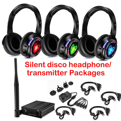 Best Silent Disco Headset Party System LED Flashing Headphones with 3-CH 500M  Transmitter- RF Wireless For iPod MP3 DJ Music