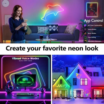 24V Neon Rgb Led Strip Light Remote Control Waterproof Outdoor 5M 10M 15M 20 Meter 30M Led Flexible Neon Rope Ribbon Tape Band