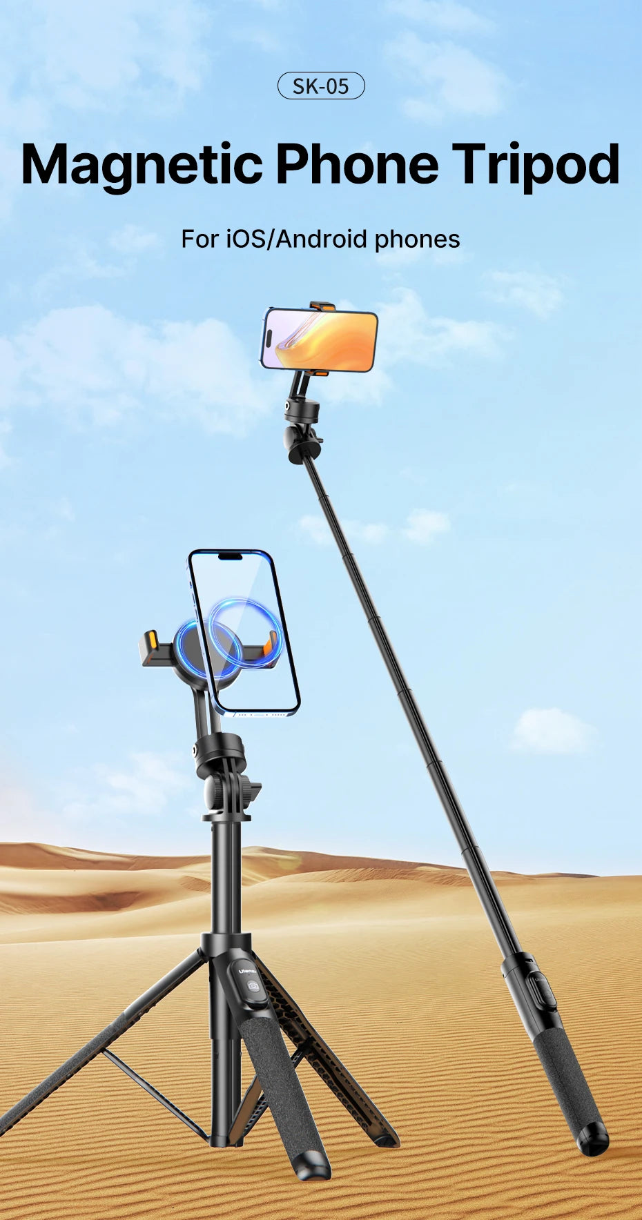 Ulanzi SK-05 Metal Smartphone Tripod Bluetooth Selfie Stick Desktop Tripod Travel Vlog Live Streaming for iPhone Android