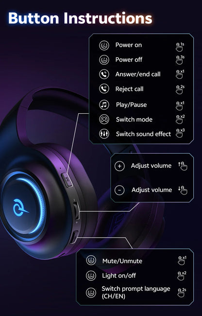 QCY Heroad V200 Over Ear Headphones 50mm Driver 7.1 Surround Sound Headset Wireless Bluetooth 6.0 Earphones for PC Laptop PS4/5