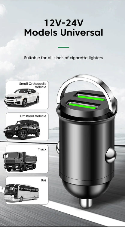 200W Dual USB Car Charger Fast Charging Pull Ring Car Phone Charger Adapter For iPhone Samsung Huawei Xiaomi Cigarette Lighter