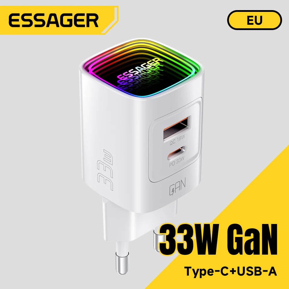 Essager 33W GaN USB Charger Fast Charging USB Type C Wall Charger PD QC3.0 Quick Charge For iPhone 17 16 Samsung Huawei Xiaomi