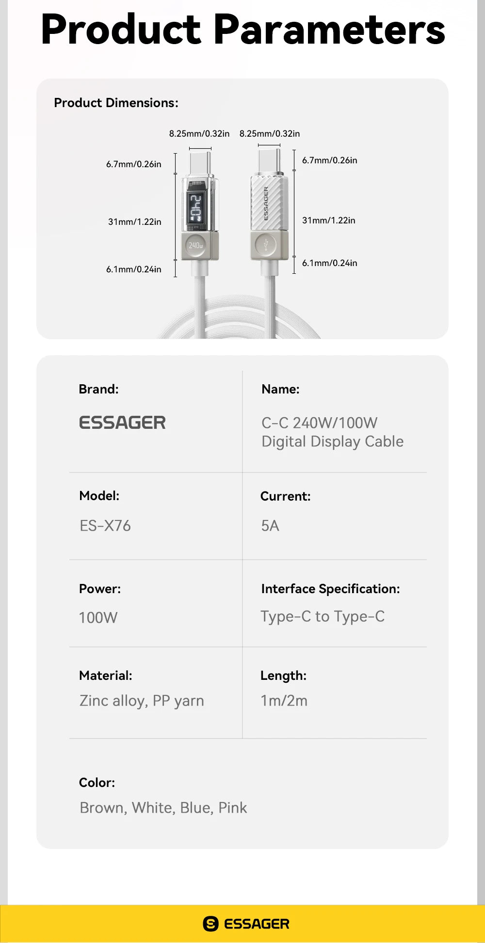 Essager 240W USB C Cable for iPhone 18 17 16 Plus Pro Max Macbook iPad Supercharge Fast Charger Type C Cable for Xiaomi Samsung