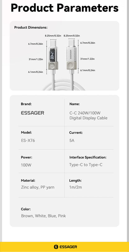 Essager 240W USB C Cable for iPhone 18 17 16 Plus Pro Max Macbook iPad Supercharge Fast Charger Type C Cable for Xiaomi Samsung
