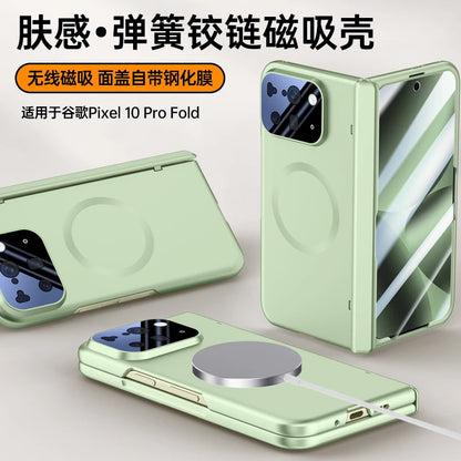 For Google Pixel 10 Pro Fold Case Magsafe Matte Spring Hinge Lens Screen Protector Full Protection All-inclusive Cover