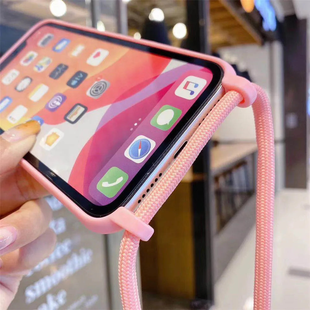 Strap Cord Silicone Phone Case For Samsung S22 S21 S23 S24 Ultra S20 FE S10 Plus Note 20 Plus Crossbody Necklace Lanyard Cover