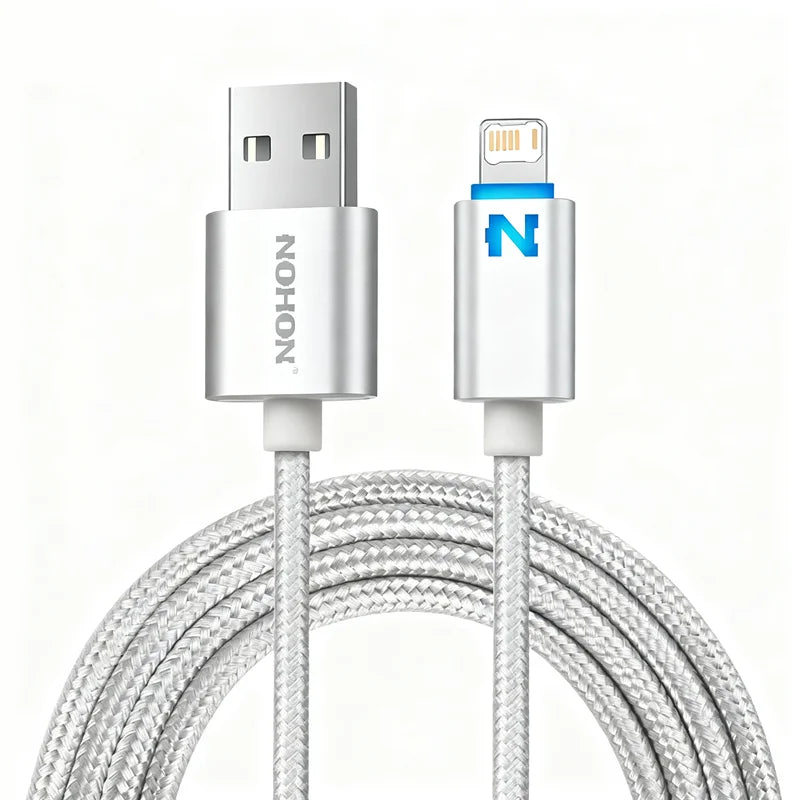 Smart Led Light Fast Charging USB Braided Cable For iPhone 11 12 13 Mini 14 Pro Max X XR XS Max 6S 7 8 Plus USB-A Data Cable 1m