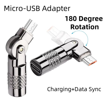 USB C to Micro USB 180° Rotating Charging Connector Type-C Female to Micro-USB Male Rotatable Adapter 5V 3A, 480Mpbs Transfer