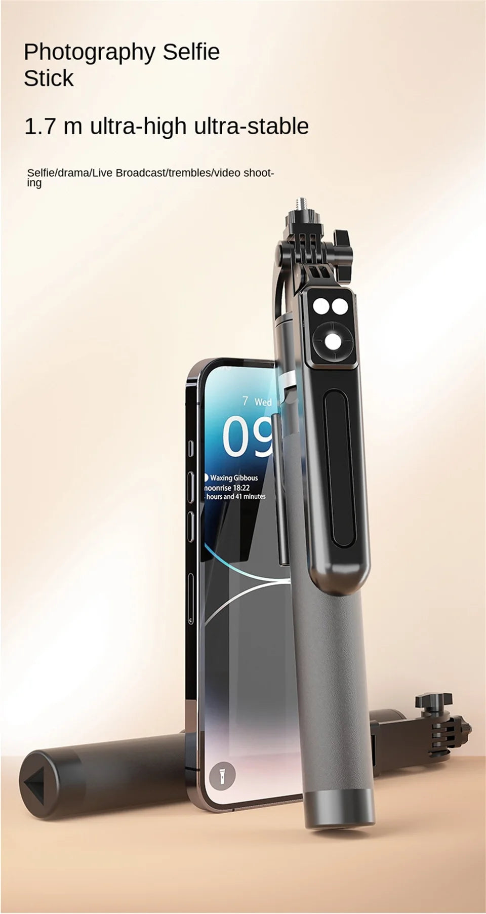 Roreta New 1.7M 360° Rotation Tripod for Smartphone Camera, Phone Holder with Bluetooth Shutter, Wireless Selfie Stick Brackets