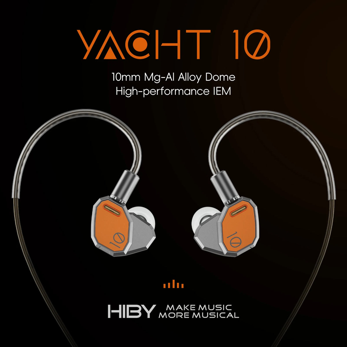 HiBy Yacht10 Dynamic Mg & Al Alloy Dome Polymer Diaphragm Dual Magnetic Core 1.2T Magnetic Force Coaxial Cable IEM Earphones