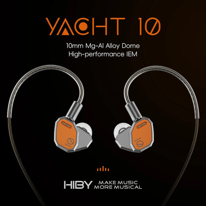 HiBy Yacht10 Dynamic Mg & Al Alloy Dome Polymer Diaphragm Dual Magnetic Core 1.2T Magnetic Force Coaxial Cable IEM Earphones